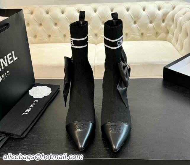 Luxury Cheap Chanel Knit Ankle Boots with Maxi Bow Black 1121162