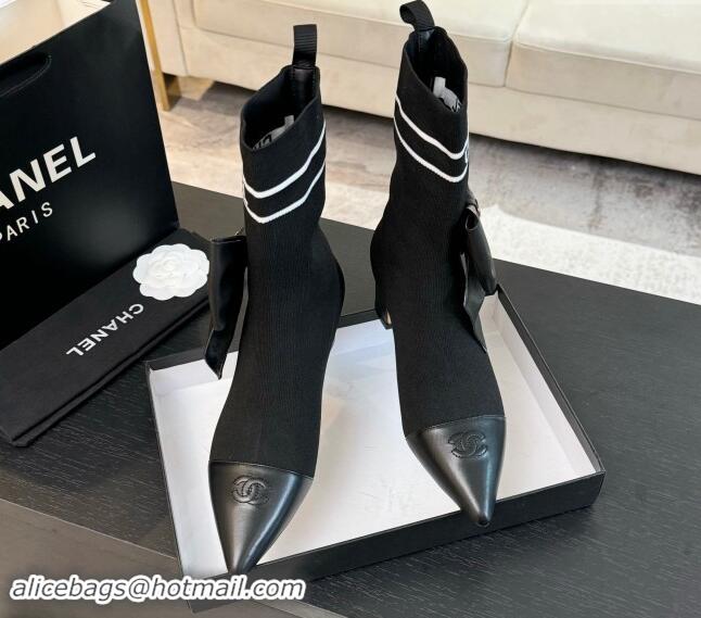 Luxury Cheap Chanel Knit Ankle Boots with Maxi Bow Black 1121162