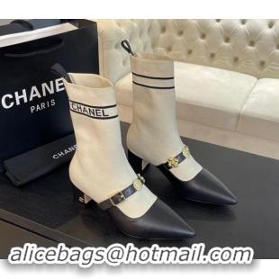 Shop Duplicate Chanel Knit Ankle Boots with Charm Buckle Strap White 1121163