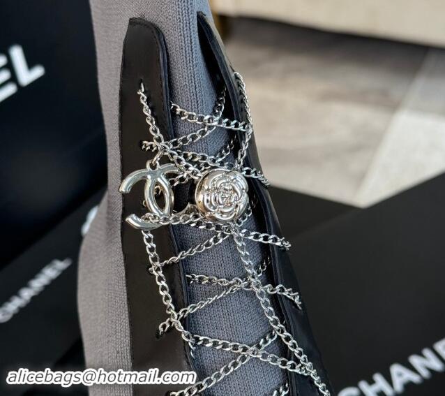 Popular Style Chanel Knit Ankle Boots with Chain Laces Grey 121166