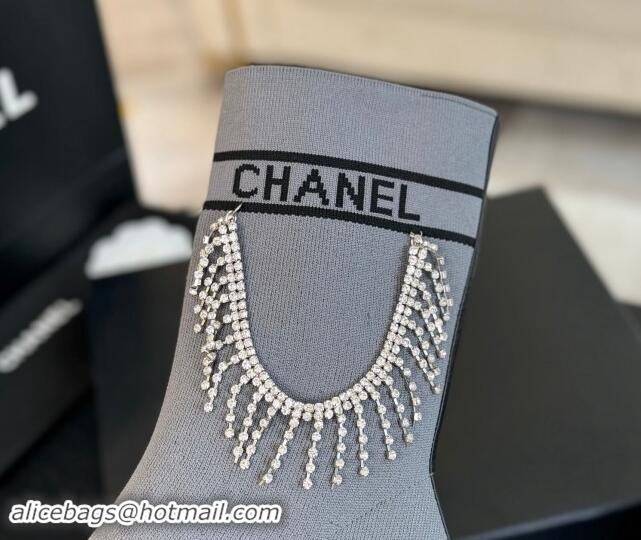 Popular Style Chanel Knit Ankle Boots with Chain Laces Grey 121166