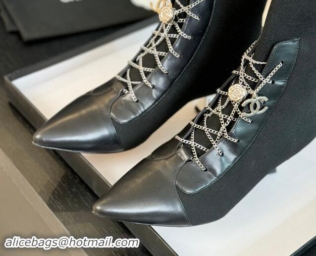 Most Popular Chanel Knit Ankle Boots with Chain Laces Black 121167