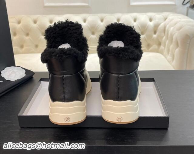 Hot Style Chanel Calfskin & Fur Sneaker Ankle Boots Black 121170