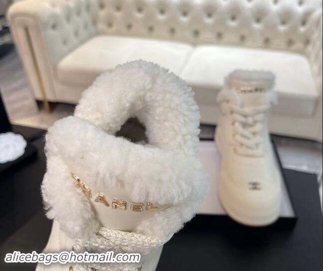 Luxury Discount Chanel Calfskin & Fur Sneaker Ankle Boots White 121171