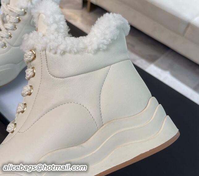 Luxury Discount Chanel Calfskin & Fur Sneaker Ankle Boots White 121171