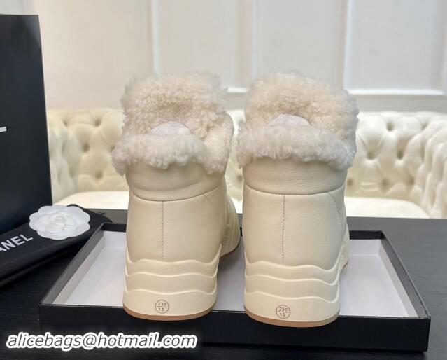 Luxury Discount Chanel Calfskin & Fur Sneaker Ankle Boots White 121171