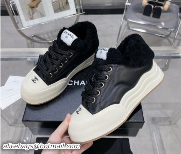 Trendy Design Chanel Calfskin & Fur High top Platform Sneakers 5cm Black 121174