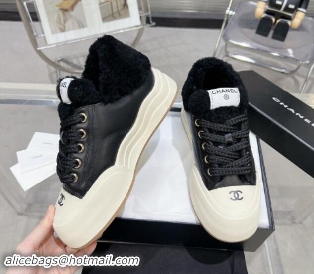 Trendy Design Chanel Calfskin & Fur High top Platform Sneakers 5cm Black 121174