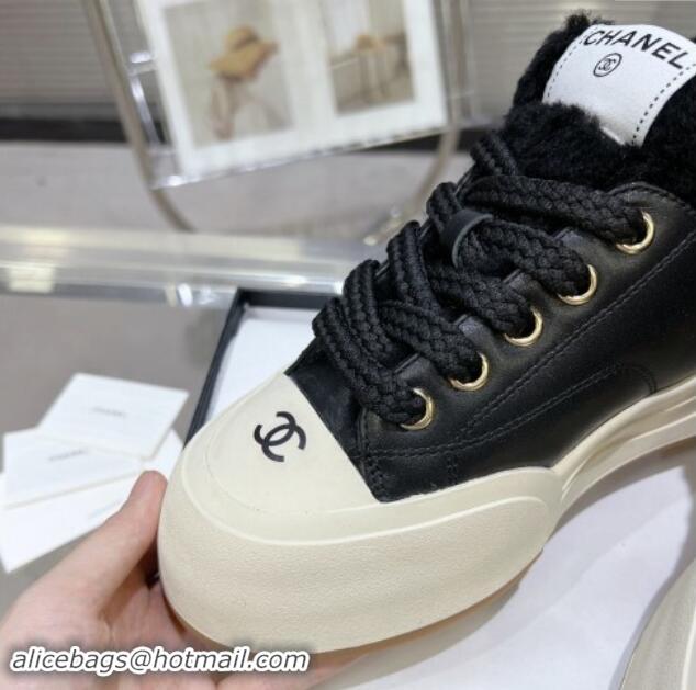 Trendy Design Chanel Calfskin & Fur High top Platform Sneakers 5cm Black 121174