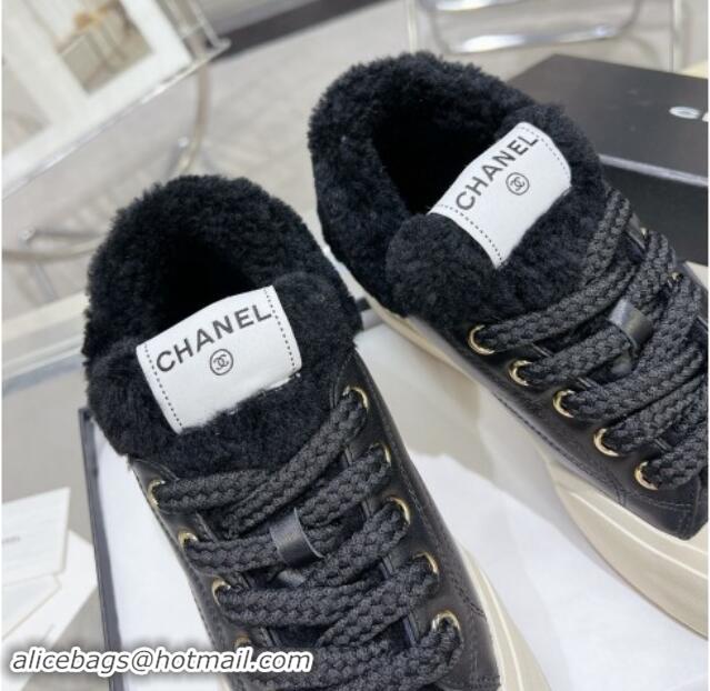 Trendy Design Chanel Calfskin & Fur High top Platform Sneakers 5cm Black 121174