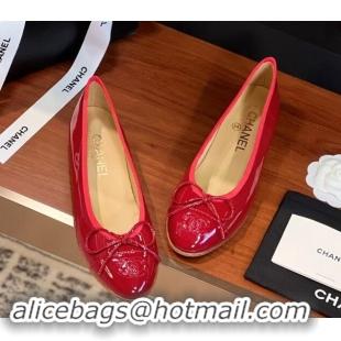 Stylish Chanel Patent Leather Classic Ballerinas CHB12 Red 120312