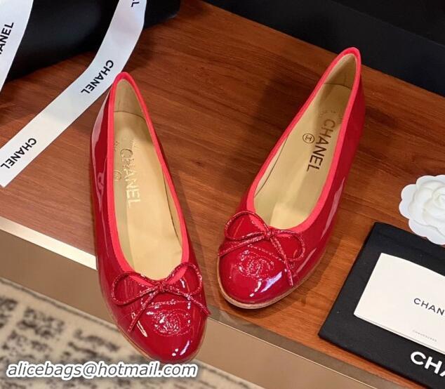 Stylish Chanel Patent Leather Classic Ballerinas CHB12 Red 120312