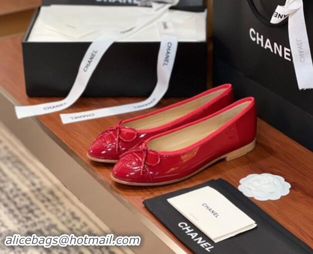 Stylish Chanel Patent Leather Classic Ballerinas CHB12 Red 120312