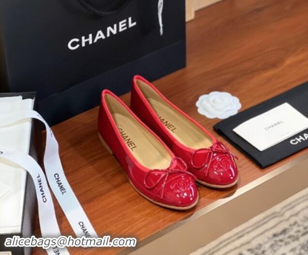 Stylish Chanel Patent Leather Classic Ballerinas CHB12 Red 120312