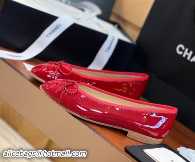 Stylish Chanel Patent Leather Classic Ballerinas CHB12 Red 120312