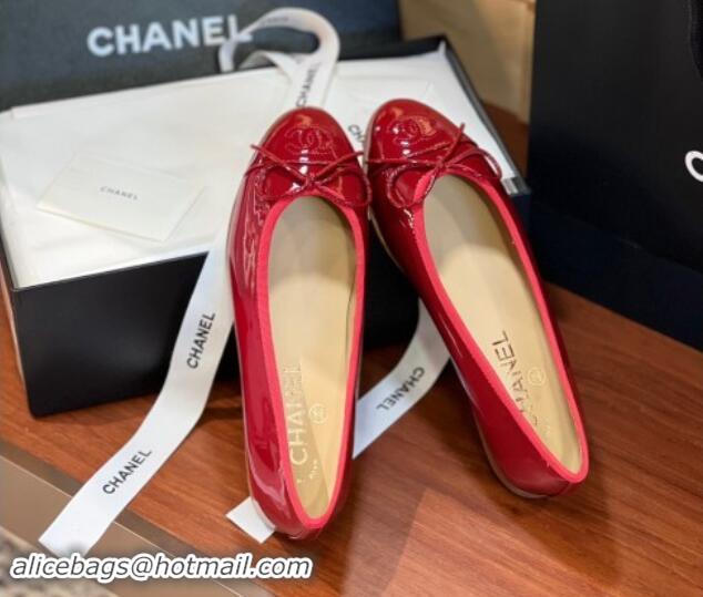 Stylish Chanel Patent Leather Classic Ballerinas CHB12 Red 120312