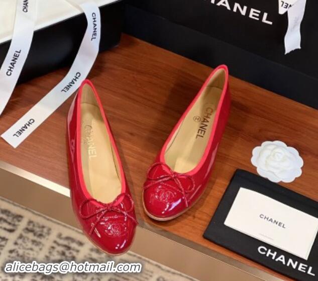 Stylish Chanel Patent Leather Classic Ballerinas CHB12 Red 120312