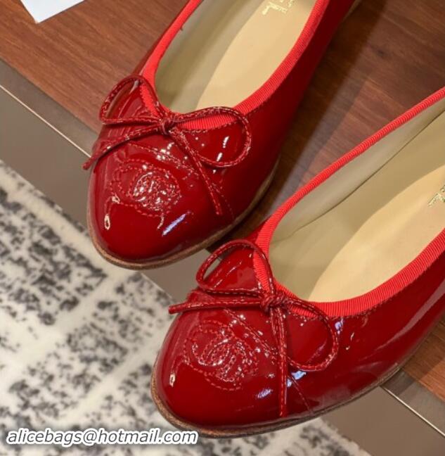 Stylish Chanel Patent Leather Classic Ballerinas CHB12 Red 120312