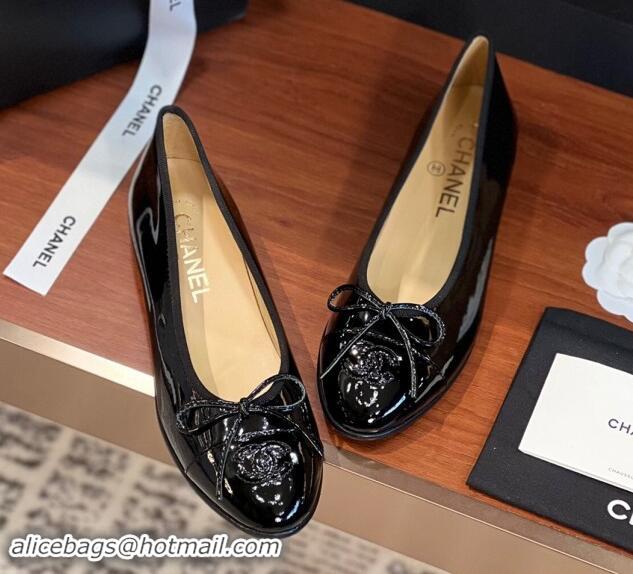 Lower Price Chanel Patent Leather Classic Ballerinas CHB11 Black 120311