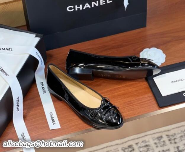 Lower Price Chanel Patent Leather Classic Ballerinas CHB11 Black 120311