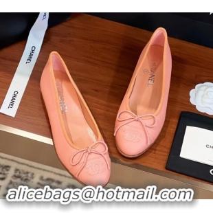 Classic Hot Chanel Grained Leather Classic Ballerinas CHB10 Pink 120310