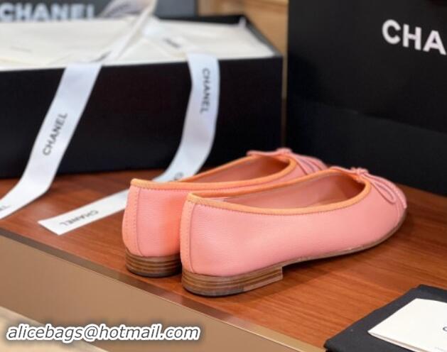 Classic Hot Chanel Grained Leather Classic Ballerinas CHB10 Pink 120310