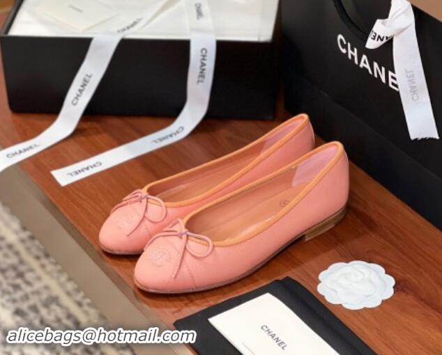 Classic Hot Chanel Grained Leather Classic Ballerinas CHB10 Pink 120310