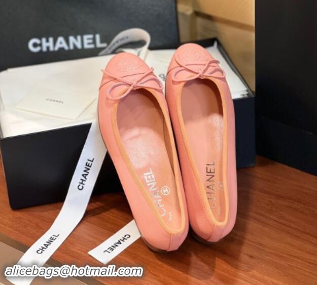 Classic Hot Chanel Grained Leather Classic Ballerinas CHB10 Pink 120310