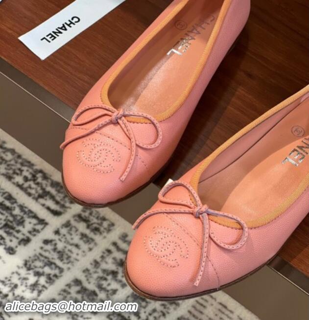 Classic Hot Chanel Grained Leather Classic Ballerinas CHB10 Pink 120310