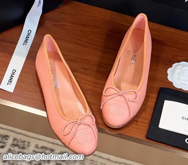 Classic Hot Chanel Grained Leather Classic Ballerinas CHB10 Pink 120310