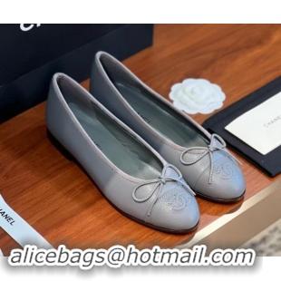 Grade Chanel Grained Leather Classic Ballerinas CHB09 Grey 120309