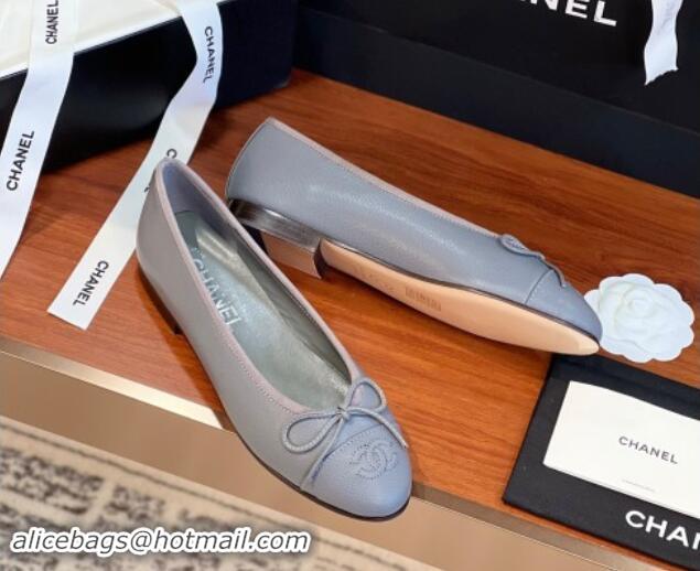 Grade Chanel Grained Leather Classic Ballerinas CHB09 Grey 120309