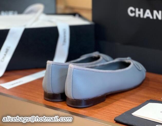 Grade Chanel Grained Leather Classic Ballerinas CHB09 Grey 120309