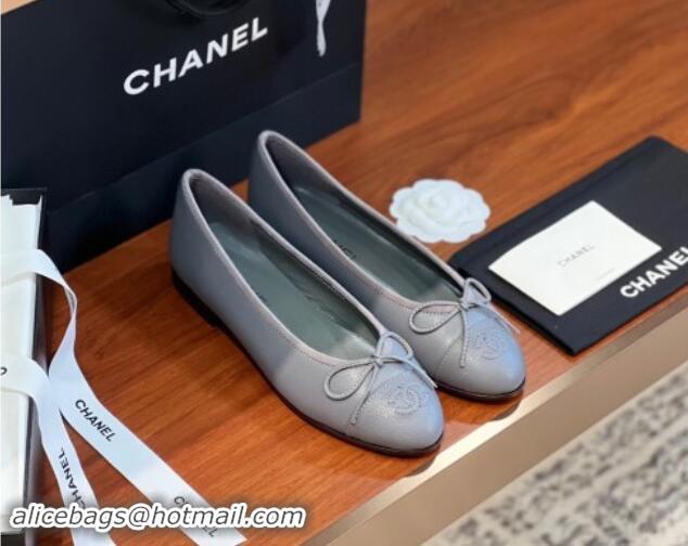 Grade Chanel Grained Leather Classic Ballerinas CHB09 Grey 120309