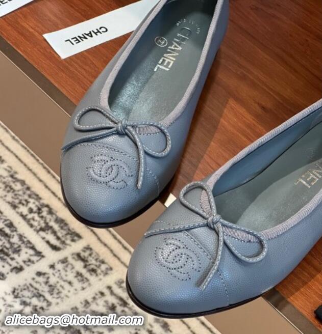 Grade Chanel Grained Leather Classic Ballerinas CHB09 Grey 120309