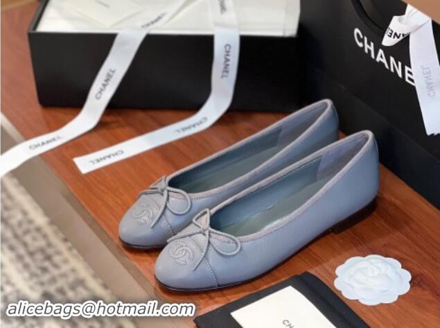 Grade Chanel Grained Leather Classic Ballerinas CHB09 Grey 120309