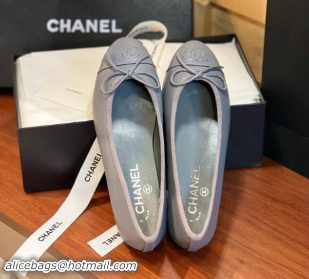 Grade Chanel Grained Leather Classic Ballerinas CHB09 Grey 120309