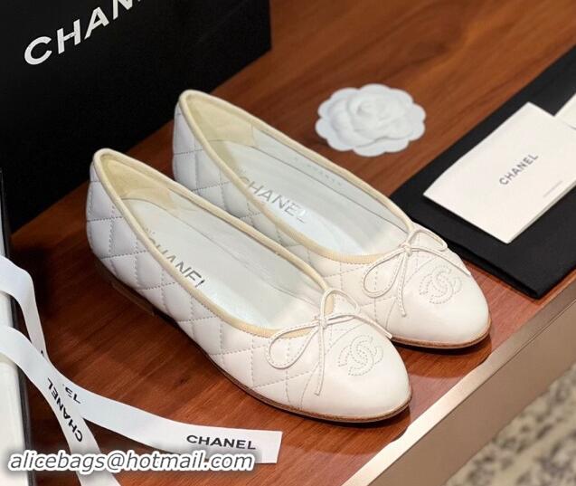 Luxurious Chanel Quilted Lambskin Classic Ballerinas White 120306