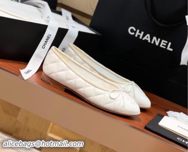 Luxurious Chanel Quilted Lambskin Classic Ballerinas White 120306