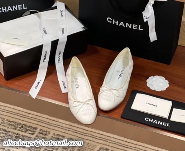 Luxurious Chanel Quilted Lambskin Classic Ballerinas White 120306