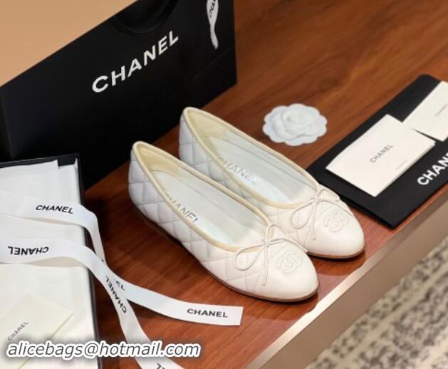 Luxurious Chanel Quilted Lambskin Classic Ballerinas White 120306