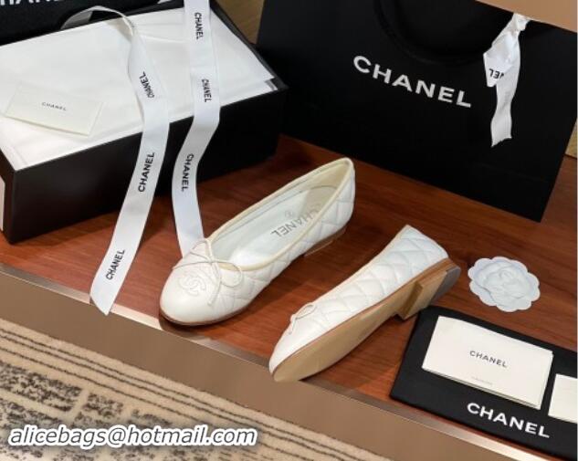 Luxurious Chanel Quilted Lambskin Classic Ballerinas White 120306