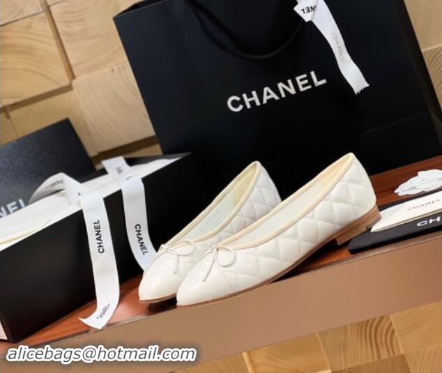 Luxurious Chanel Quilted Lambskin Classic Ballerinas White 120306