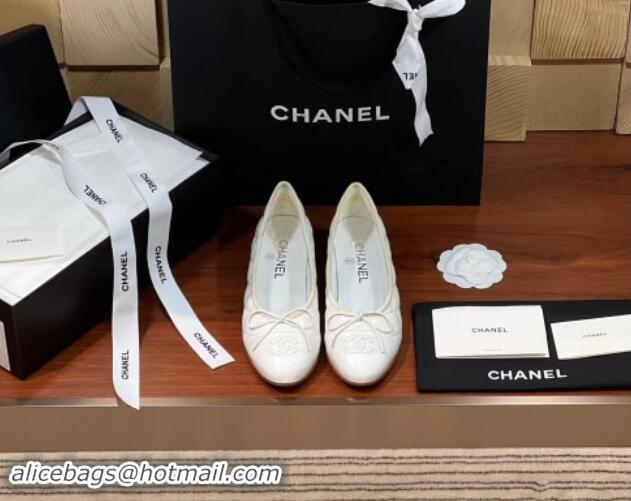 Luxurious Chanel Quilted Lambskin Classic Ballerinas White 120306