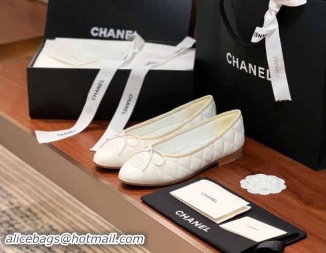 Luxurious Chanel Quilted Lambskin Classic Ballerinas White 120306