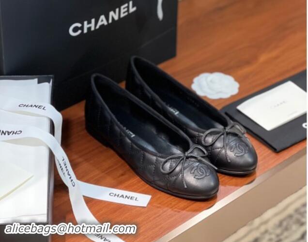 Pretty Style Chanel Quilted Lambskin Classic Ballerinas Black 120305