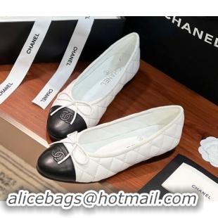 Top Design Chanel Quilted Lambskin Classic Ballerinas White/Black 120304