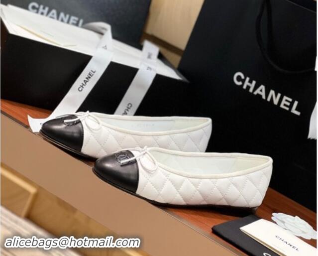 Top Design Chanel Quilted Lambskin Classic Ballerinas White/Black 120304