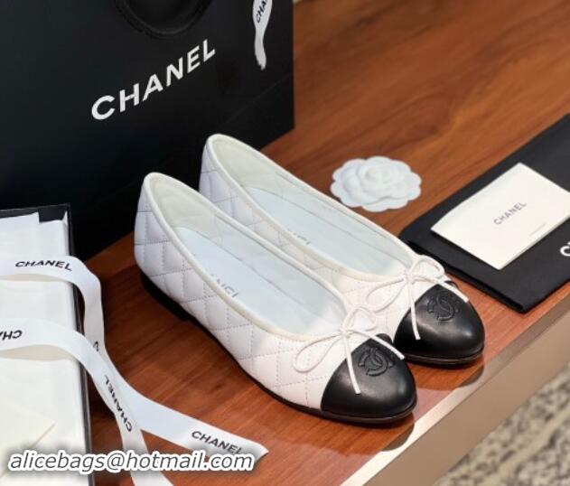 Top Design Chanel Quilted Lambskin Classic Ballerinas White/Black 120304