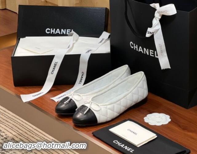 Top Design Chanel Quilted Lambskin Classic Ballerinas White/Black 120304